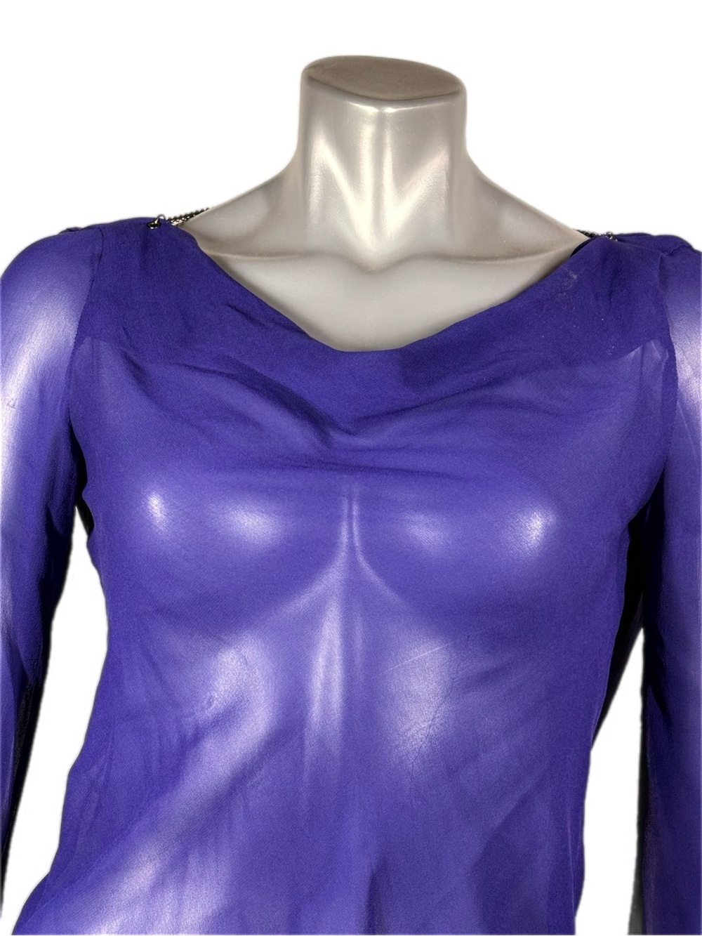 Armani Exchange | Vintage Sheer Purple Long-Sleeve Blouse Chain Neckline back - Picture 3 of 14